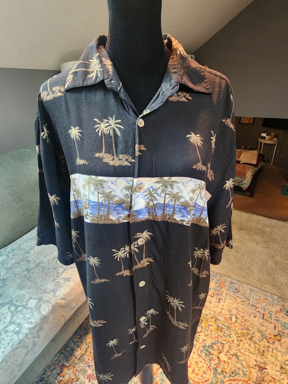 Knightsbridge Men's Black Palm-Print Hawaiian Shirt Medium